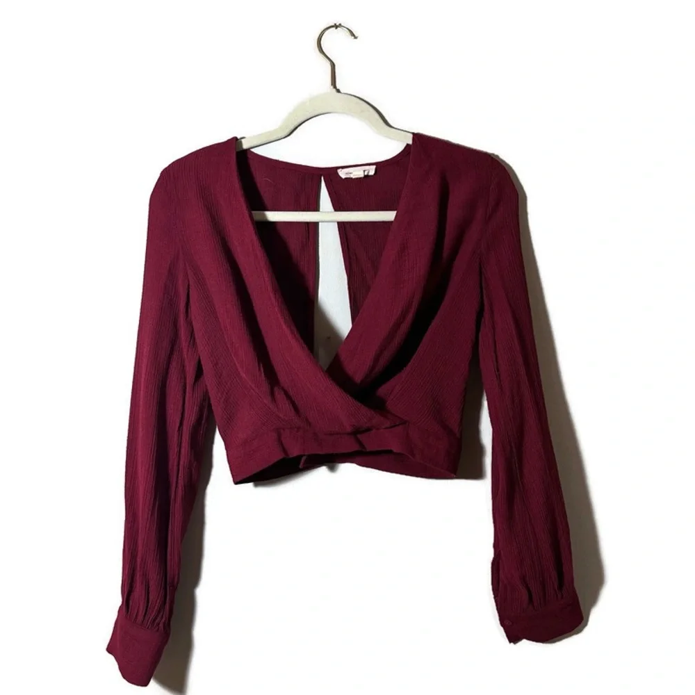 Silence + Noise Urban Ourfitters Top Women's Size XS Maroon Red Wrap Crop - Picture 5 of 14
